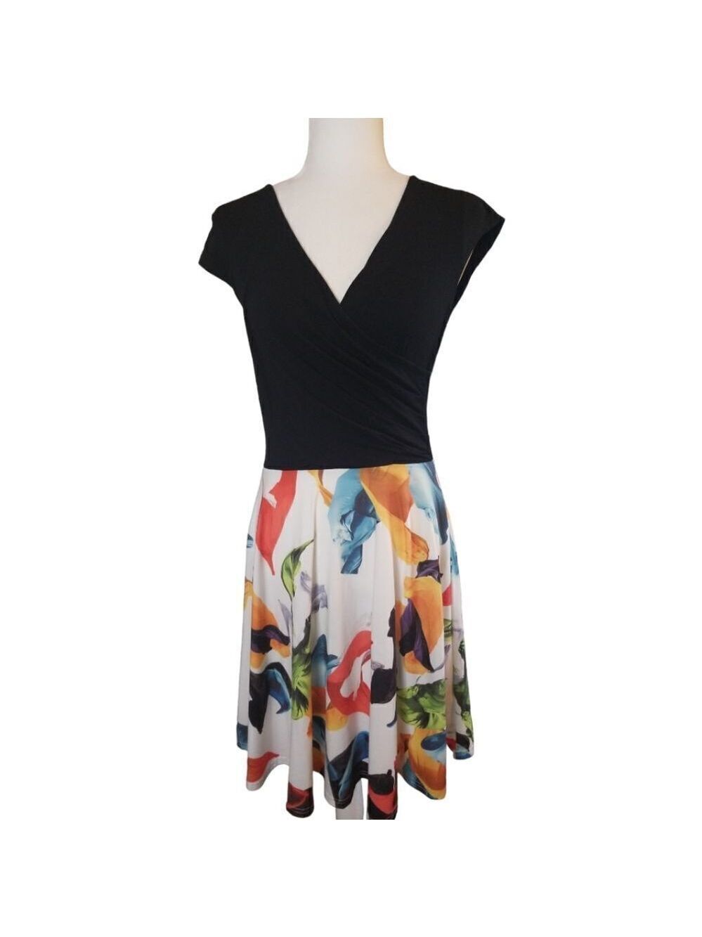 Laksmi Dress Cap Sleeve fit and Flare with Multicolors Size Medium